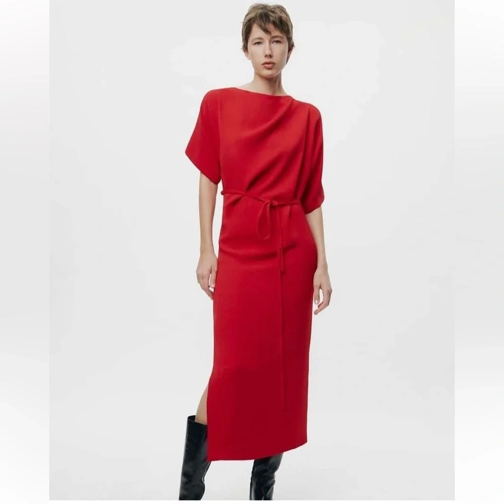 ZARA LONG BELTED DRESS - Picture 3 of 10